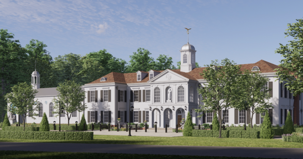 Rendering of the main building (with chapel) from the Master Plan